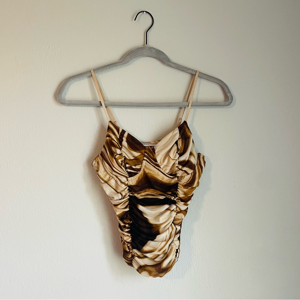 Brown Ruched Strap Top